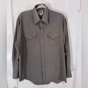 Vintage Ely Cattleman Western Shirt Pearl Snaps XL Solid Gray Western